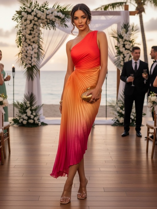 Dress Forum Dresses & Skirts - The Golden Hour Orange Ombre Pleated Midi Dress